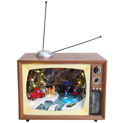 Afbeelding van Christmas Concepts® LED verlichting en muzikale batterijgevoede kerstscène in retro televisie 24 cm / 9,5&quot;