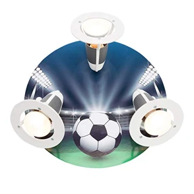 Afbeelding van Elobra Plafondlamp kinderkamer &quot;voetbal&quot; hoogwaardige wandlamp voor jongens van hout met voetbalmotief, 30 x 20 cm handgemaakt uit het Ertsgebergte, zilver