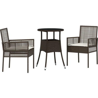 Afbeelding van vidaXL 3 delige Tuin Eettafelset Bruin Poly Rattan