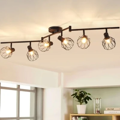 Afbeelding van ANWIO Verstelbare plafondspots met rechthoekige basis, plafondlamp 6 ledlampen, E14 fitting, plafondlamp, wandlamp voor bar, keuken, slaapkamer, woonkamer, lamp zonder EUC EA