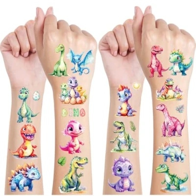 Afbeelding van Dinosaurus Glitter Tattoo Set, 12 Vellen Dino Tijdelijke Tatoeages voor Kinderen, Waterdichte Nep Tatoegeringsreeks Met, Temporary Tattoo, Tatoeagestickers Gongens en Meisjes