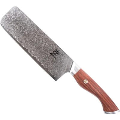 Afbeelding van Homizu Baranoki hakmes 15cm VG 10 damascus mes/rozenhout bruin