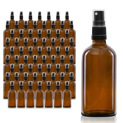 Afbeelding van Oputec 68 x 100 ml spuitflessen van glas met verstuiver: grote verpakking bruine glazen flessen fijne sproeikop kleine pompspray fles