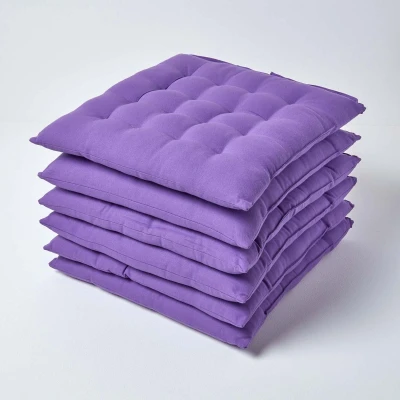 Afbeelding van Homescapes Set van 6 stoelkussens, 40 x cm, paars, zitkussen met banden en knoopsluiting, 100% katoen zachte polyester vulling
