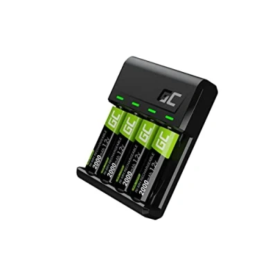 Afbeelding van Green Cell VitalCharger batterijlader oplader + 4X AA 2000mAh voor NI MH AAA R6 R03 Mignon batterij. Met Micro USB C. 4 kanaals laadsysteem laadt vanaf 1 tot of AAA, LED signalisatie