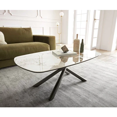 Afbeelding van Salontafel Sarita Keramiek Minas Melange Wit Beige 120x70 cm Onderstel Titaaneffect afwerking