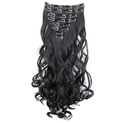 Afbeelding van CAISHA XXL 35cm 8 Delige Set CLIP IN EXTENSIONS Haarextensies Haarstukje Golvend Zwart CES100 1