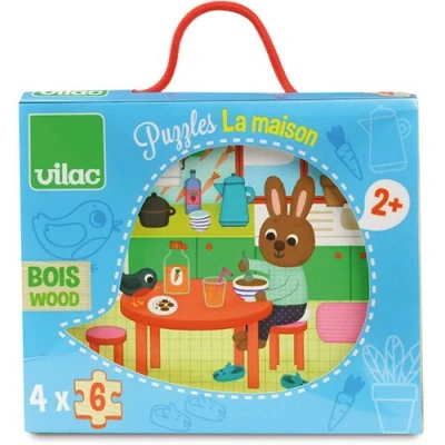 Afbeelding van Vilac vier houten puzzels thuis (4x6st)