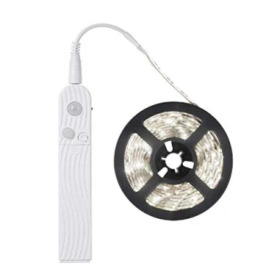 Afbeelding van FOLGEMIR 3m LED stroken met bewegingsmelder, werkt op batterijen, nachtlichtje PIR sensor, waterbestendig strip voor kastverlichting, zelfklevend (6000K koud wit, 3m)