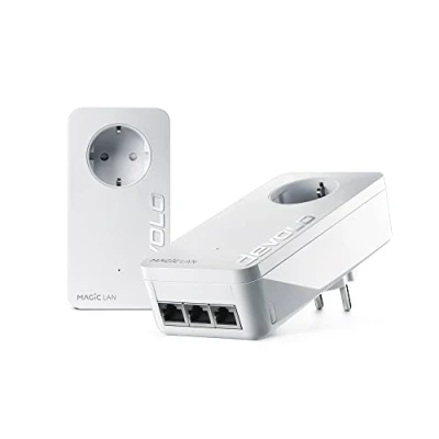 Afbeelding van devolo 8549 LAN Powerline adapter, driedubbele starterkit Magic 2 tot 2400 Mbps, 3x Gigabit verbinding, ideaal voor gaming, thuiskantoor, dLAN 2.0, wit