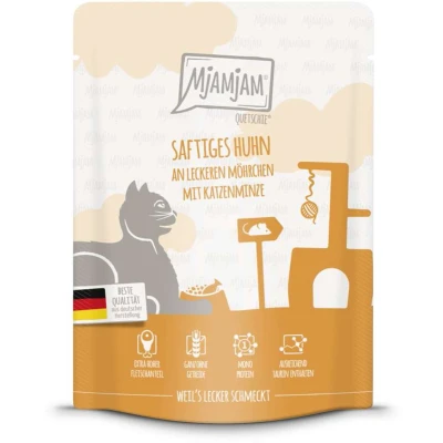 Afbeelding van 6x 300g MjAMjAM Squeeze Sappige Kip op Smakelijke Wortels Kattenvoer Nat