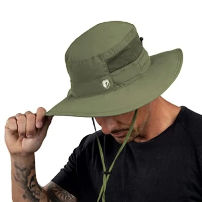 Afbeelding van ALPIN LOACKER outdoor zonnehoed met uv bescherming, premium wandelhoed voor en bergsport, van gerecyclede materialen, outdoorhoed heren dames, olijfgroen, One size