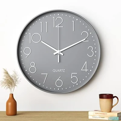 Afbeelding van Uootach Wandklok, 30 cm, moderne stille wandklok (grijs karakterwit)