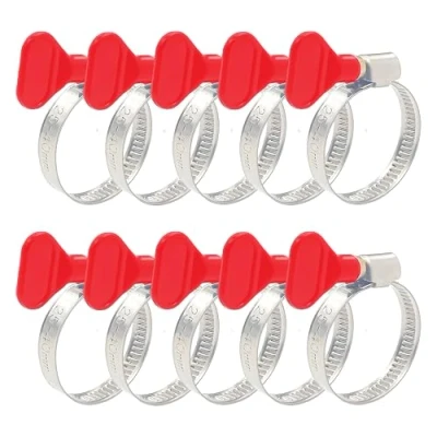 Afbeelding van roestvrijstalen slangklemmen, 25 40 mm, met 9 mm band, industriële kwaliteit, klemmen voor zwembadslang, zandfilterinstallatie, vijver en tuinslang (25 40mm with Red Handle)