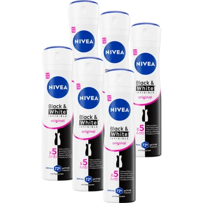 Afbeelding van 6er Pack Nivea Deospray Woman Invisible Black &amp; White Original 150 ml