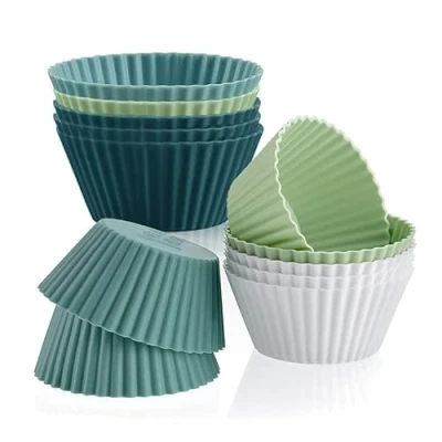 Afbeelding van siliconen muffinvormpjes, 24 stuks, cupcake vormpjes, herbruikbare muffinvorm, rond, vorm voor cake, crème en pudding