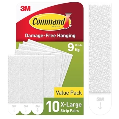 Afbeelding van Command Zelfklevende strips, voordeelverpakking 10 x 2 cm, XL (20 strips), wit, voor zwaar gewicht, afbeeldingen ophangen zonder boren, strips houden tot 9 kg, resten verwijderen