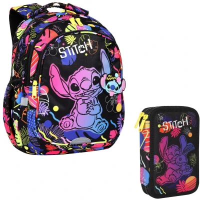 Afbeelding van Coolpack Jerry DISNEY STITCH schoolrugzak zwart 19L en Tekenetui Pennenetui met accessoires