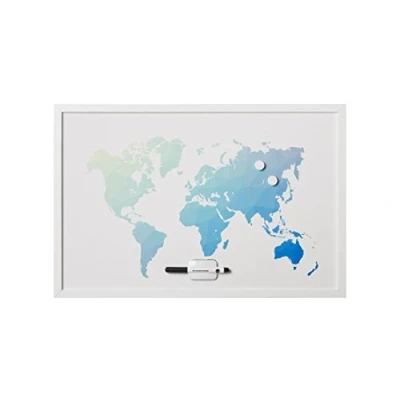 Afbeelding van Bi Office, Whiteboard Polygon Wereldkaart, magnetisch, droog afwisbaar, wit MDF frame, 60x40cm