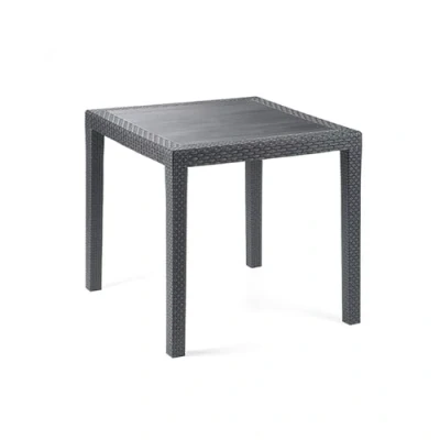 Afbeelding van Vierkante outdoortafel, structuur van hardhars met rotan effect, Made in Italy, 80 x 72 cm, antraciet