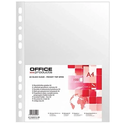 Afbeelding van OFFICE PRODUCTS 21142415 90 Brochurehoes Showtassen 100 stuks DIN A4 Business glashelder/doorzichtige folies 50 μm/PP? Boven Open Transparante Hoezen Kijkhoezen Geperforeerde Plastic