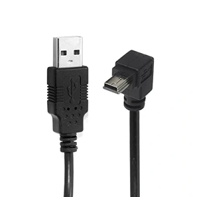 Afbeelding van CY 5m 3m 1.8m 0.5m Mini USB B Type 5pin Mannelijke naar 2.0 Data Kabel met Ferriet Rechts Hoek Links Angeld Omlaag 90 Graden Zwart omhoog