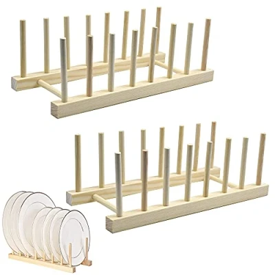 Afbeelding van Qanye 2 stuks bamboe afdruiprek, afdruiprek van hout, voor het neerzetten servies, kopjes, snijplanken, cd&#039;s, boeken