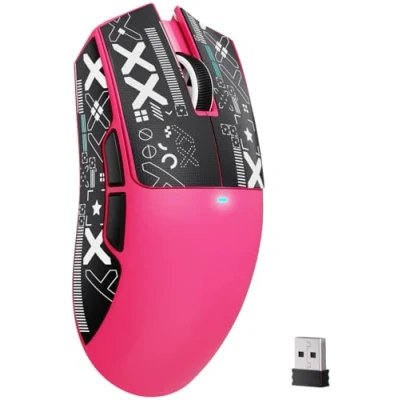 Afbeelding van ATTACK SHARK X11SE Draadloze Gamingmuis, 63 g Superlicht met PixArt PAW3311 Sensor, 22000 DPI, Tri Mode BT/2.4Ghz/Bedraad, 1000Hz, 300mAh Batterij, Dubbele Driver, voor PC/Mac (Bessenrood tape)