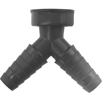 Afbeelding van Cornat Rezyklat slangaansluiting 2 voudige 45 aftak 1 inch IG Ø 21 mm 23 Gemaakt van gerecyclede kunststoffen Made in Germany kwaliteit/dubbele machineaansluiting / TEC356401R, grijs