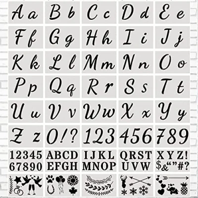 Afbeelding van Lettersjabloon, 40 stuks, alfabetsjablonen, herbruikbare kunststof letters, cijfersjablonen voor schilderijen op hout, grote cijfers, kleine letters