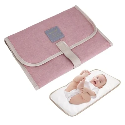 Afbeelding van baby aankleedkussen opvouwbaar, reisverschoningsmat, draagbare luier aankleedmatten, met waterdicht opvouwbaar (roze)