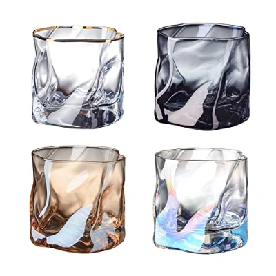 Afbeelding van SLDHFE Whiskyglazen set van 4, Bourbon dubbel ouderwets glas, Scotch Rocks drinkglazen voor Bar Barware Wiskey/Wijn Smokey Grijs, Multicolor, Transparant, Amber