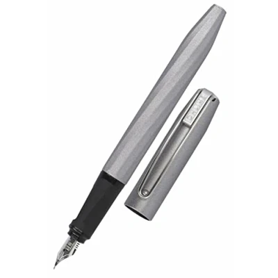 Afbeelding van ONLINE Slope Metallic Grey Ergonomische vulpen voor school, medium veer, soft grip, standaard inktpatronen, navulbaar, meisjes/jongens/volwassenen