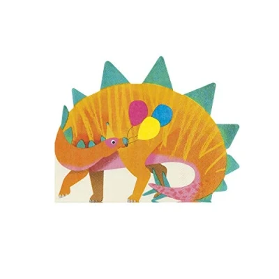 Afbeelding van Talking Tables Set van 16 dinosaurusservetten in stegosaurusvorm, kleurrijk papieren servies voor kinderverjaardag, uniseks partyware jongens of meisjes