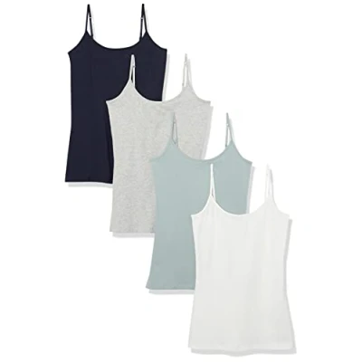 Afbeelding van Amazon Essentials Women&#039;s Hemd met slanke pasvorm, Pack of 4, Grijs/Marineblauw/Turkooisgroen/Wit, L