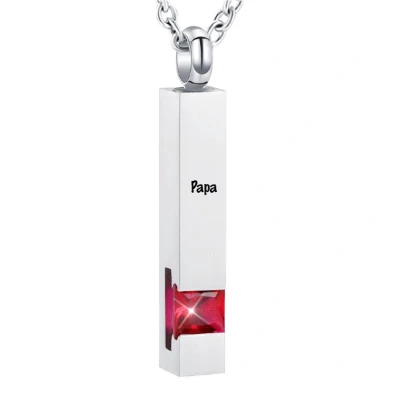 Afbeelding van Luxe Ashanger Met Ketting En Gravering Papa Assieraad Zilverkleurig Rode Steen As Gedenksieraad Urn Incl. vuller