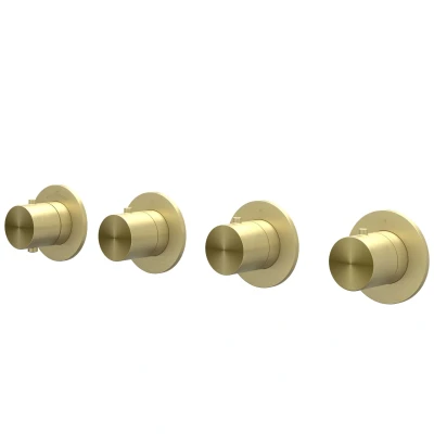 Afbeelding van IVY Concord afbouwdeel inbouwthermostaat 3 stopkranen symmetry RVS 316 Geborsteld Mat Goud PVD Tijdloze uitstraling