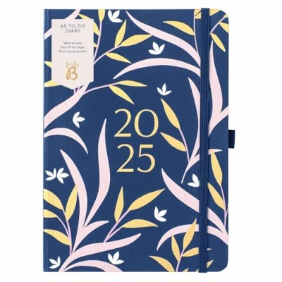 Afbeelding van Busy B Agenda 2025 A5 weekplanner met takenlijsten en notitiepagina&#039;s werk, school, kantoor marine bloemendagboek week to view lay out, 3 zakken jaarplanner