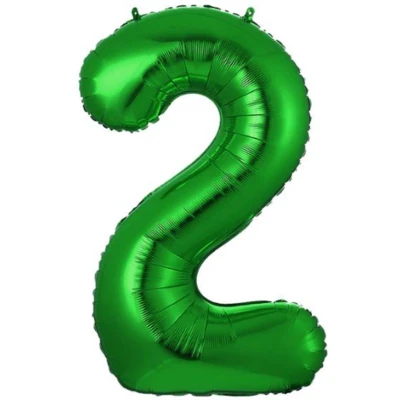 Afbeelding van Folie Ballon Cijfer 2 Jaar Groen Verjaardag versiering ballonnen Feest Met Rietje 36Cm