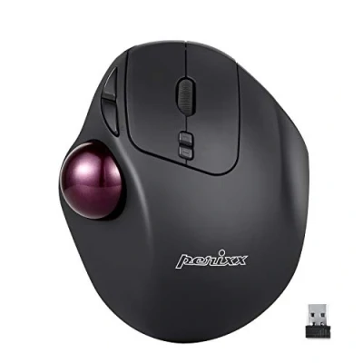 Afbeelding van Perixx 11568 Perimice 717 draadloze trackball muis, ingebouwde 1,34 inch met pointing functie, 5 programmeerbare toetsen, 2 dpi niveaus, zwart