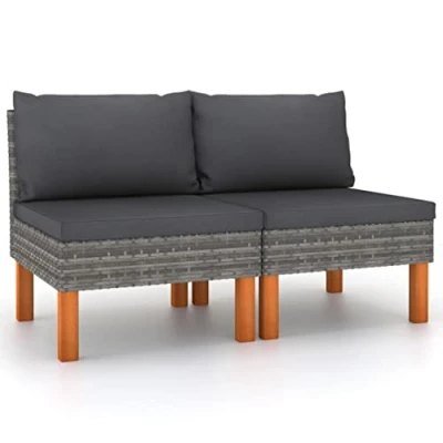 Afbeelding van vidaXL Middenbanken 2 st poly rattan en massief eucalyptushout