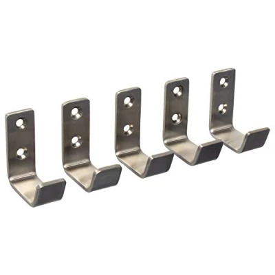 Afbeelding van Gedotec Sanra garderobehaken, vintage, geborsteld roestvrij staal, kledinghaken, afzonderlijk, gebogen ophanghaakjes, 48 x 20 mm, 5 stuks, wandmontage, stuks