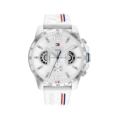Afbeelding van Tommy Hilfiger Heren Analoog Quartz Horloge met Siliconen Band 1710676, Wit