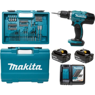 Afbeelding van Makita DDF453SFX1 18V Li Ion Boor /schroefmachine set 2 accu&#039;s en lader 74 delige accessoireset