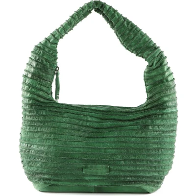 Afbeelding van FREDsBRUDER Leren Schoudertas Riffel Lift Hobo Electric Green Groene