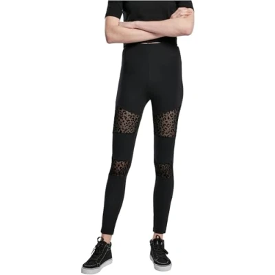 Afbeelding van Urban Classics Flock LACE Inset Legging, Dames, Maat: Medium, Black