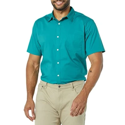 Afbeelding van Amazon Essentials Heren Slim Fit Poplin Shirt met korte mouwen, blauwgroen, XX Large