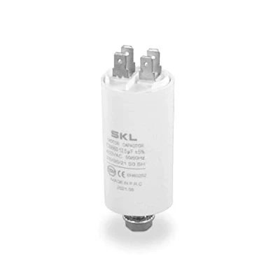 Afbeelding van DL pro Condensator, motorcondensator, 12,50 µF, 450 V, Ø 35 x 65 mm, universeel met 6,3 mm AMP steekvlaggen en bevestigingsschroef M8 CBB60, startcondensator, motorstartcondensator voor elektrische