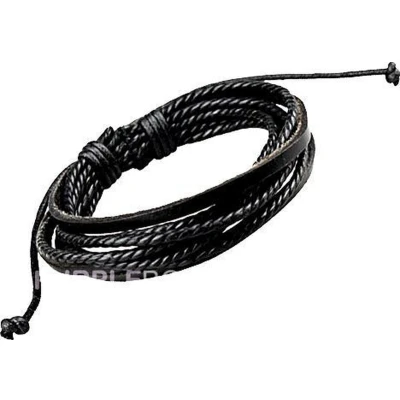 Afbeelding van Geknoopt leren armbandje, zwart voor hem en haar