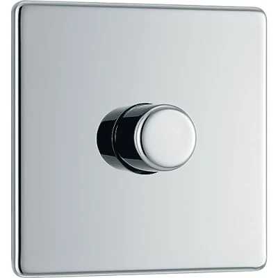 Afbeelding van BG elektrische lichtschakelaar, schroevenloos, 1 dimmer, gepolijst chroom, 2 wegen, 400 W